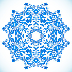 Blue floral circle pattern in gzhel style