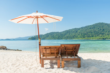 Summer, Travel, Vacation and Holiday concept - Beach Chairs and