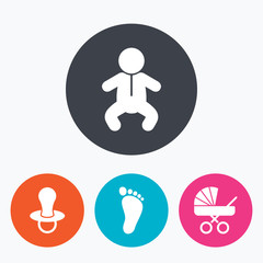 Baby infants icons. Buggy and dummy symbols.