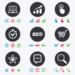 Internet, seo icons. Online shopping, charts.