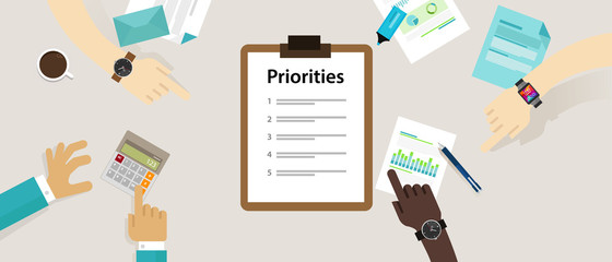 priorities priority list desk business personal - obrazy, fototapety, plakaty