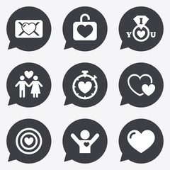 Love, valentine day icons. Target with heart.