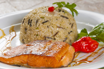 Salmon fillet with rice