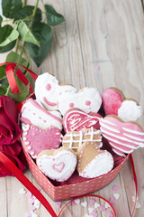 Glazed cookies on Valentine's day. From above
