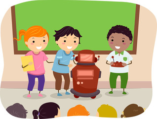 Stickman Kids Present Robot