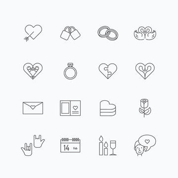 vector linear web icons set - love collection of simple flat mon
