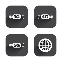Mobile telecommunications icons. 3G, 4G and 5G.