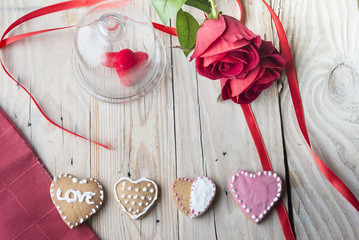 Gingerbread cookies on a grey wooden table