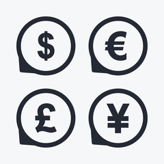 Obraz premium Dollar, Euro, Pound and Yen currency icons.