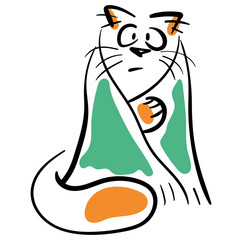 Cat wrapped in blanket.