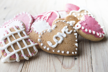 Festive cookies with hearts and roses for Valentine's Day.