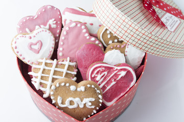 Red and Pink Heart Shaped Cookies with Icing