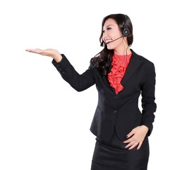 Beautiful businesswoman with headset, isolated on white background