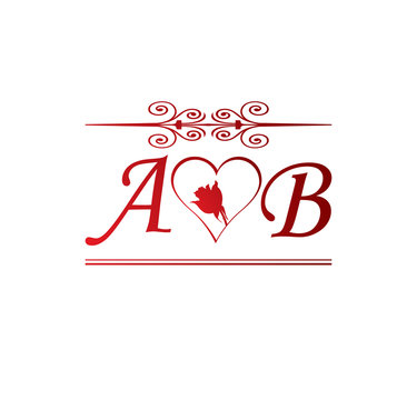 AB love initial with red heart and rose Stock Vector | Adobe Stock