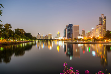 Twilight Benjakiti Park in Bangkok, Thailand