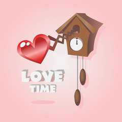 Antique clock with heart. Vector illustration