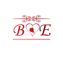 BE love initial with red heart and rose