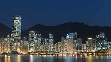 Fototapeta na wymiar Skyline of Hong Kong Harbor at night