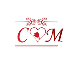 CM love initial with red heart and rose