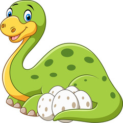 Cartoon happy mother with egg dinosaur isolated on white background 