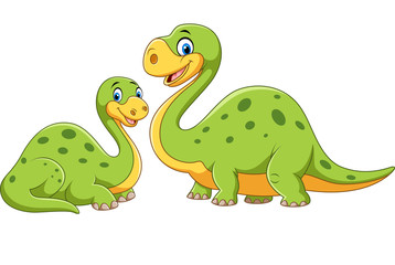 Happy mother with baby dinosaur posing isolated on white background  