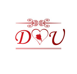 DU love initial with red heart and rose