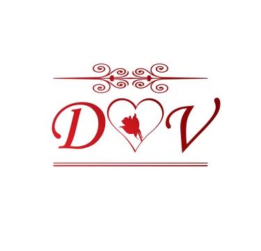 Dv Love Initial With Red Heart And Rose Stock Vector Adobe Stock