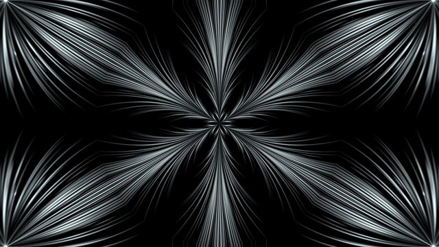 black and white abstract background, kaleidoscope light, loop