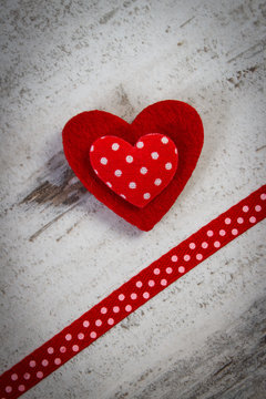 Decoration of red heart with ribbon for Valentines Day
