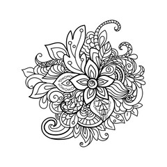 Hand-drawn design element. Zentangle floral pattern.  Doodle art flowers.