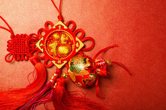 Chinese new year decoration and ornament with red background