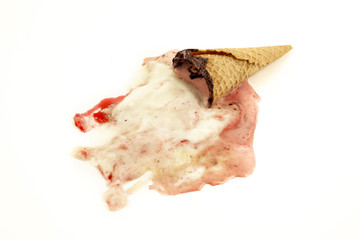 melting strawberry ice cream isolated on white
