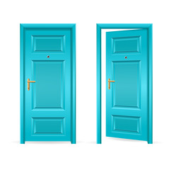 Blue Door Open and Closed. Vector