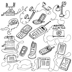 hand drawn phone, smartphone, telephone. vector illustration