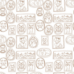 cute cats portraits seamless pattern. retro vector background