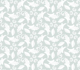 Floral vector light blue and white ornament. Seamless abstract classic fine pattern