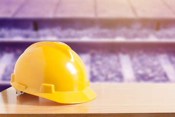 Safety helmet with construction site background