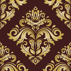 Oriental vector classic brown and golden pattern. Seamless abstract background