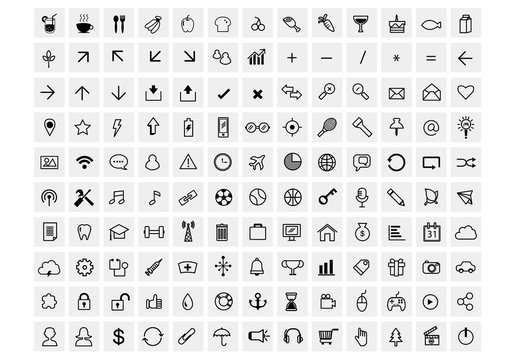 130 vector black  web icons set on gray