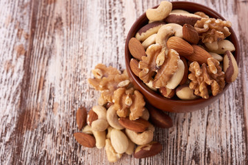 Mix nuts  on wooden background