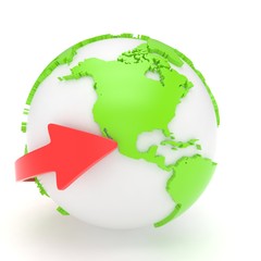 Arrow and Earth globe. 3d render