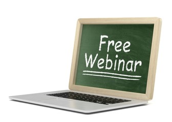  Laptop with chalkboard, free webinar, online education concept