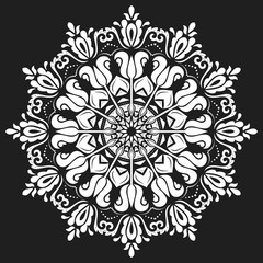 Oriental vector round white pattern with arabesques and floral elements. Traditional classic ornament
