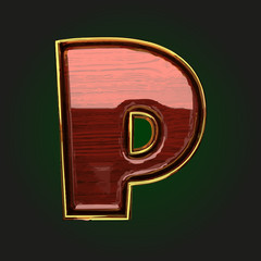 p vector golden letter with red wood