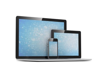 laptop, tablet, phone, on white