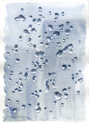 Background of water drops on glass. Watercolor painting.