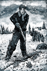 Man with Rifle on the Frozen Wasteland