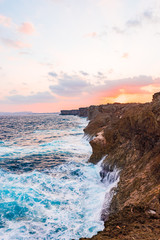 Sunrise, sea, cliffs, seascape. Okinawa, Japan.
