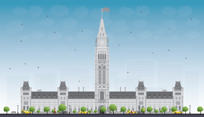 Parliament Building in Ottawa, Canada. Vector illustration. Some elements have transparency mode different from normal.