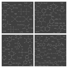 Set of seamless vector backgrounds with chemistry formulas and e